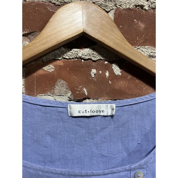 Cut Loose Womens Blue Short Sleeve Linen Shirt Dress Size Large - Picture 2 of 3